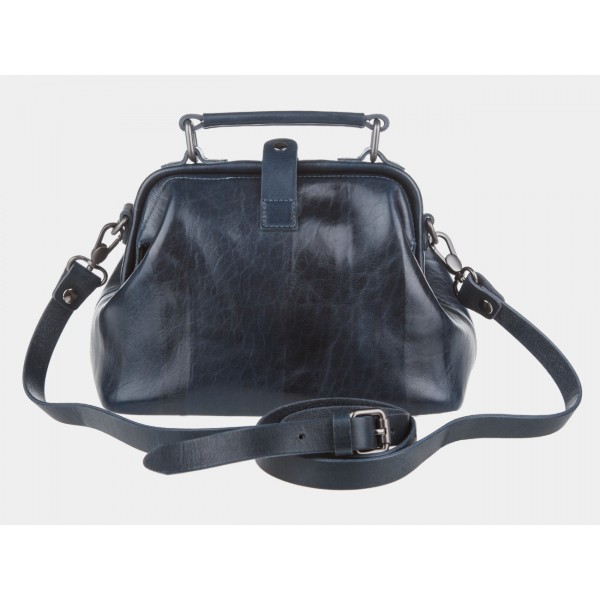 Женская кожаная сумка-саквояж "Симона" (тёмно-синяя). фото 1